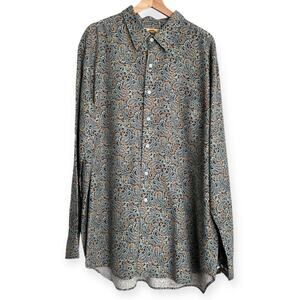 Pusser's West Indies 100% Silk Paisley Print Long Sleeve Button Up Mens Size XXL